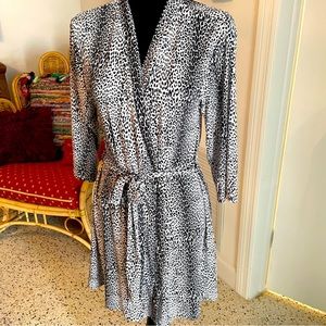 Rene Rofe Black White Leopard Print Lingerie Robe! New! Small
